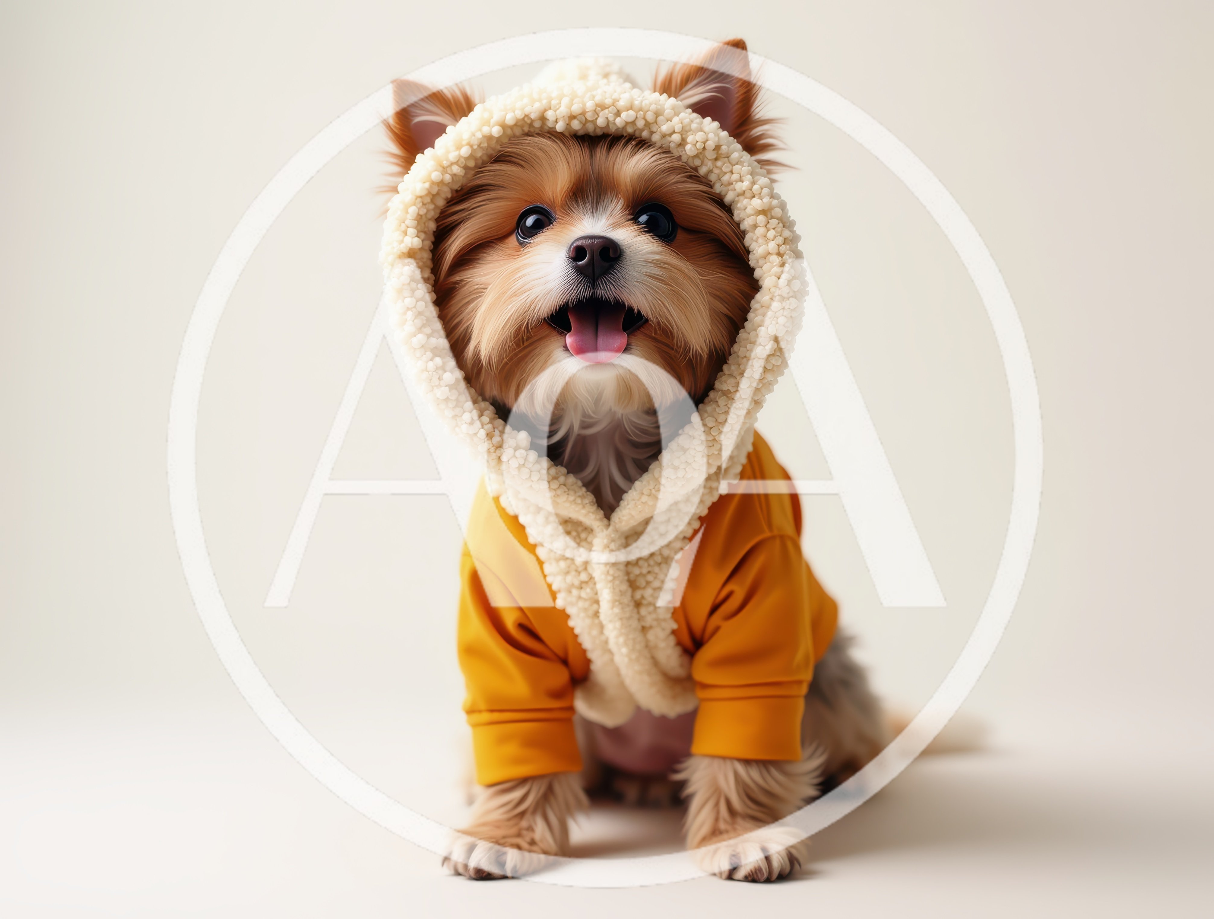 Adorable Yorkshire Terrier Puppy Wearing A Yellow Hoodie