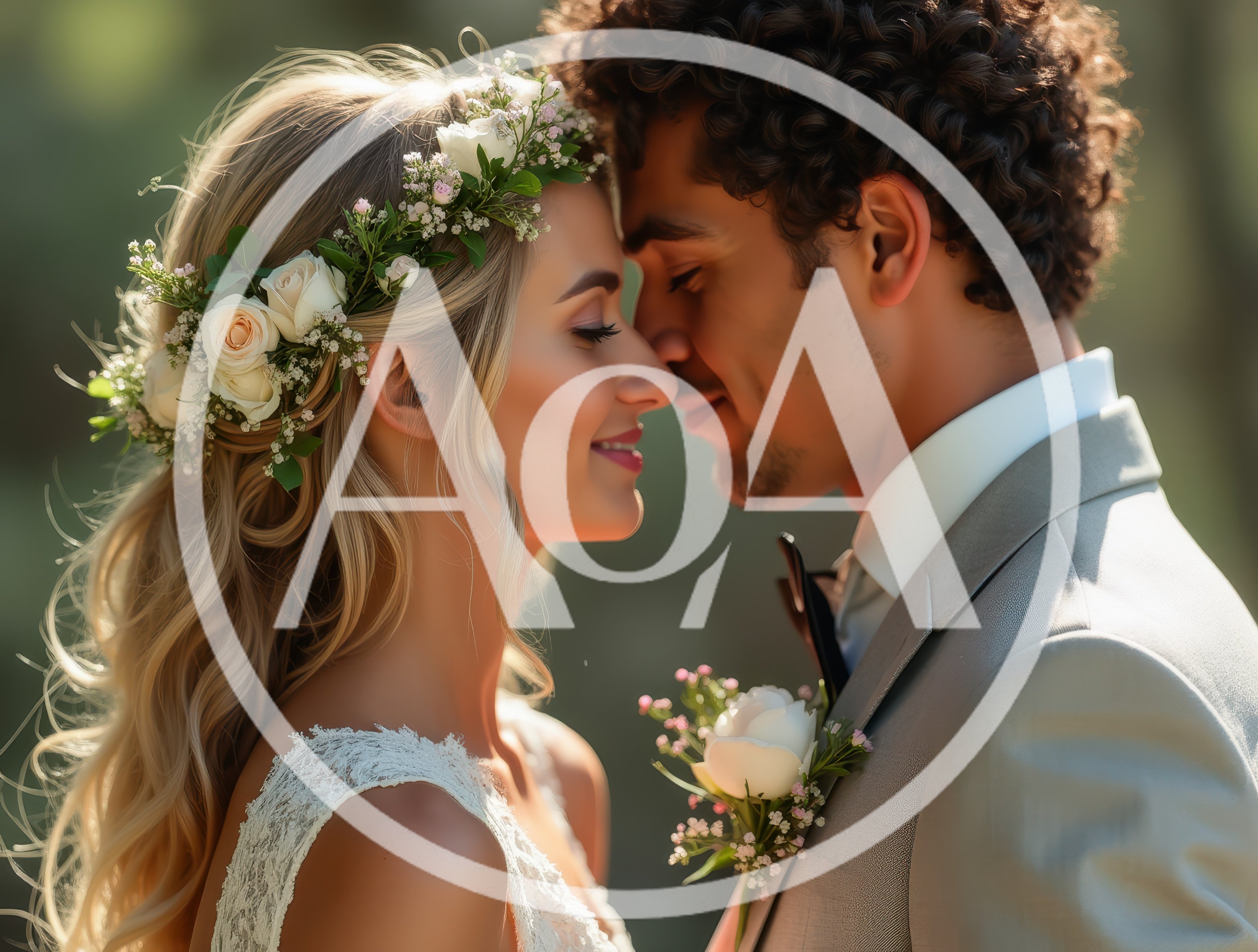 Romantic Newlywed Couple Sharing An Intimate Moment Outdoors