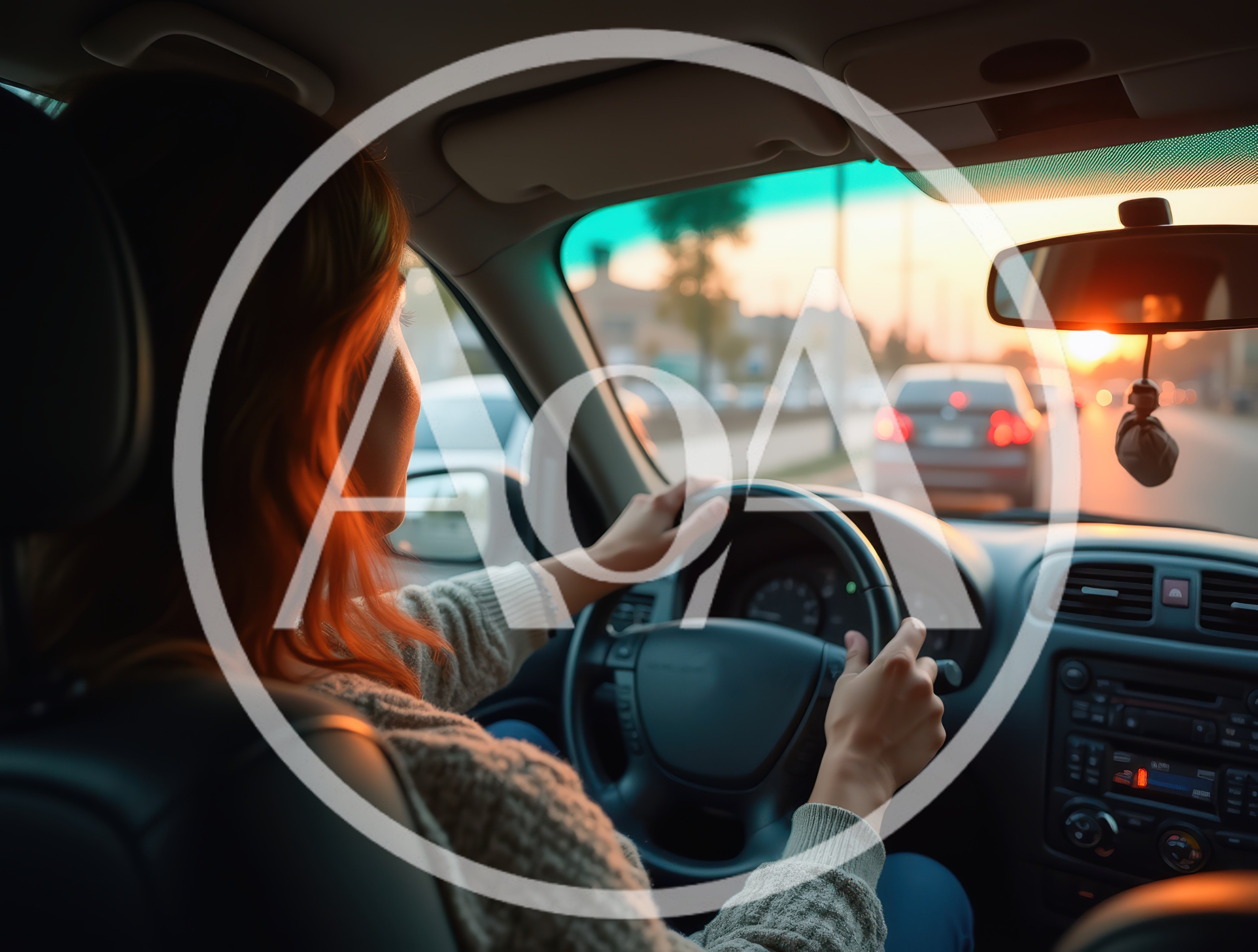 Woman Driving A Car During Sunset
