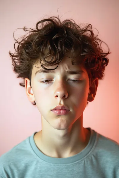 Portrait Of A Pensive Young Man With Curly Hair