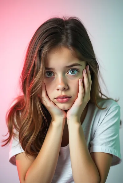 Portrait Of A Young Girl With Hands On Face