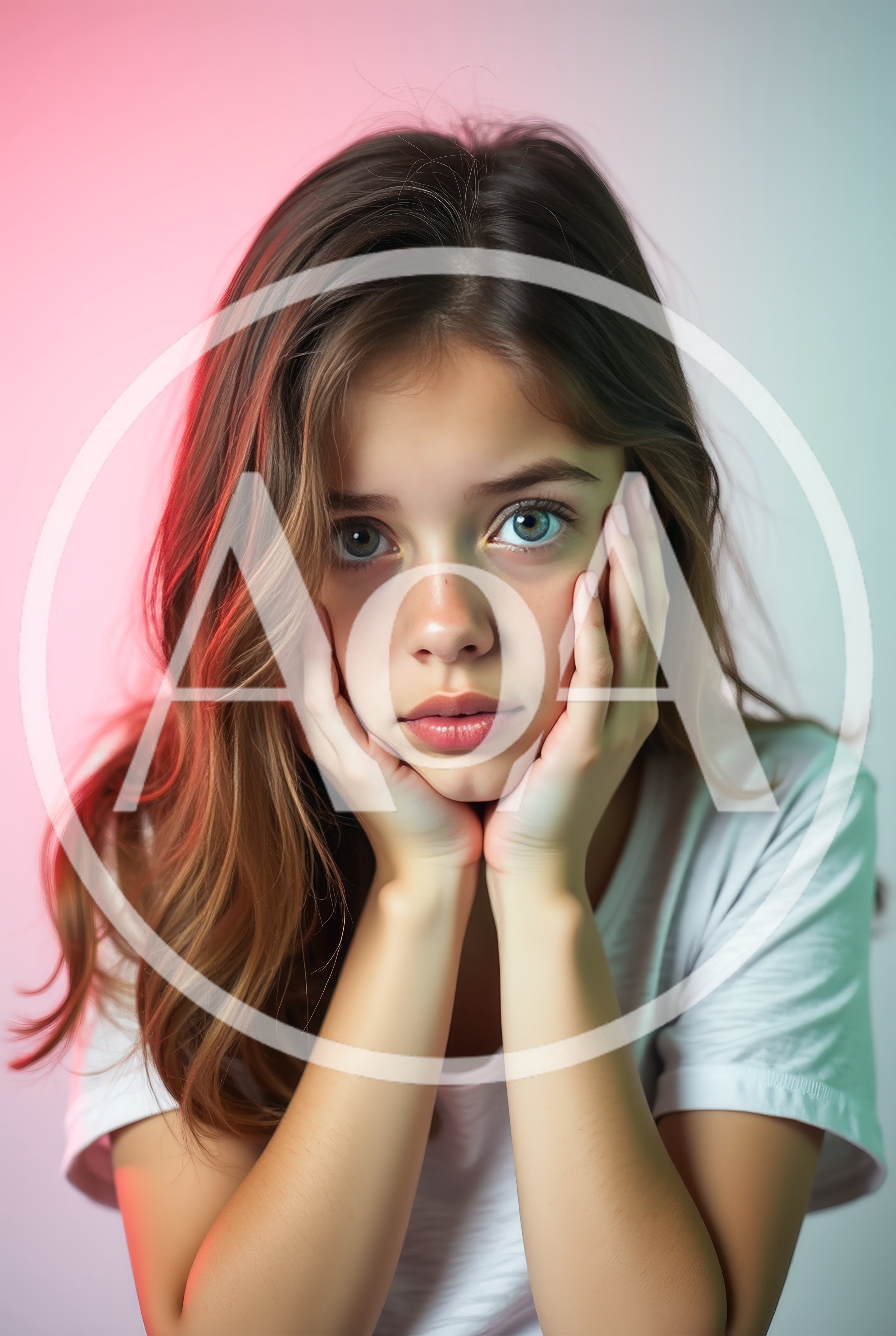 Portrait Of A Young Girl With Hands On Face