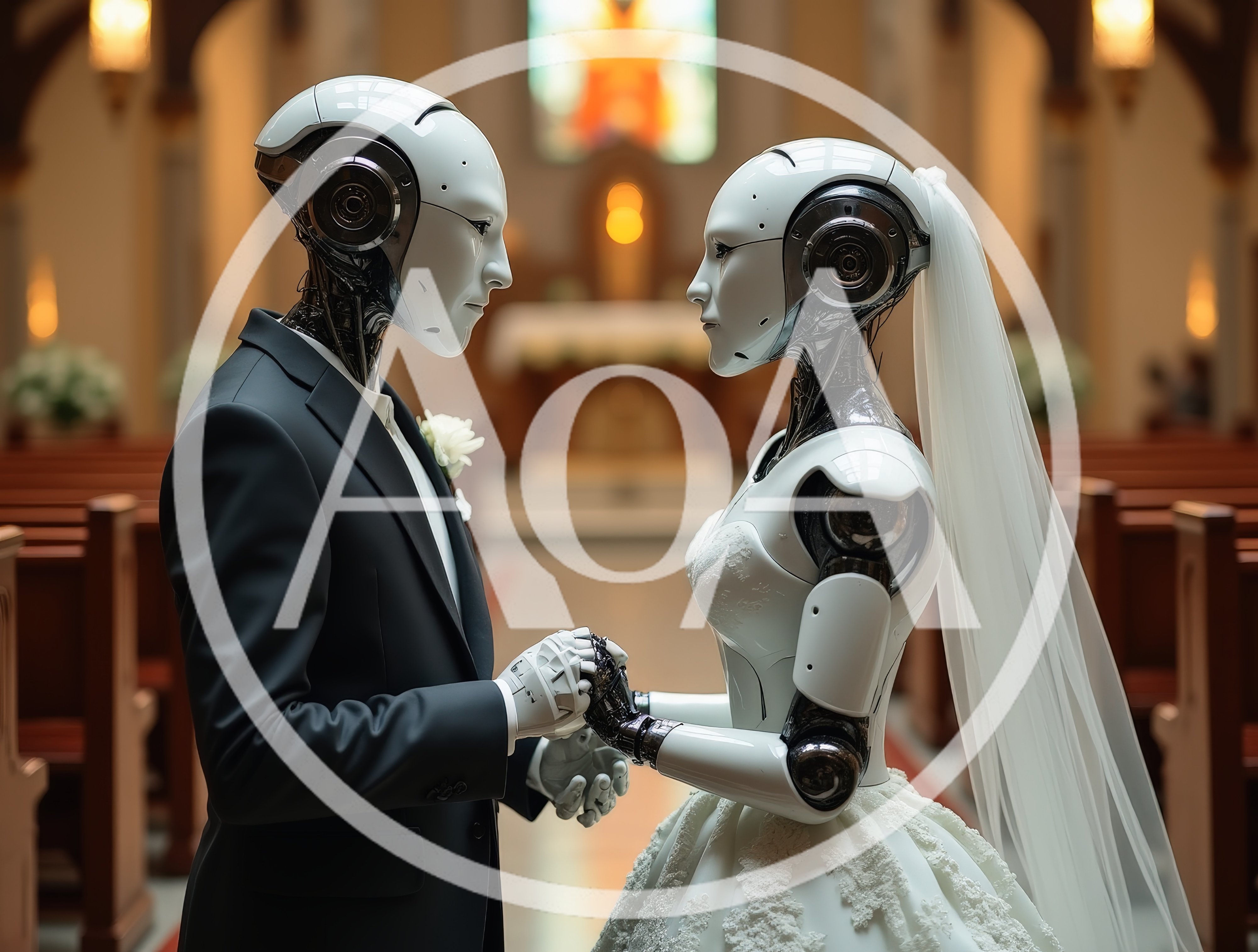 Robotic Couple Holding Hands During Wedding Ceremony