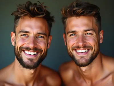 Portrait Of Identical Twin Brothers Smiling Together