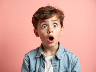 Surprised Young Boy With Wide Eyes And Open Mouth