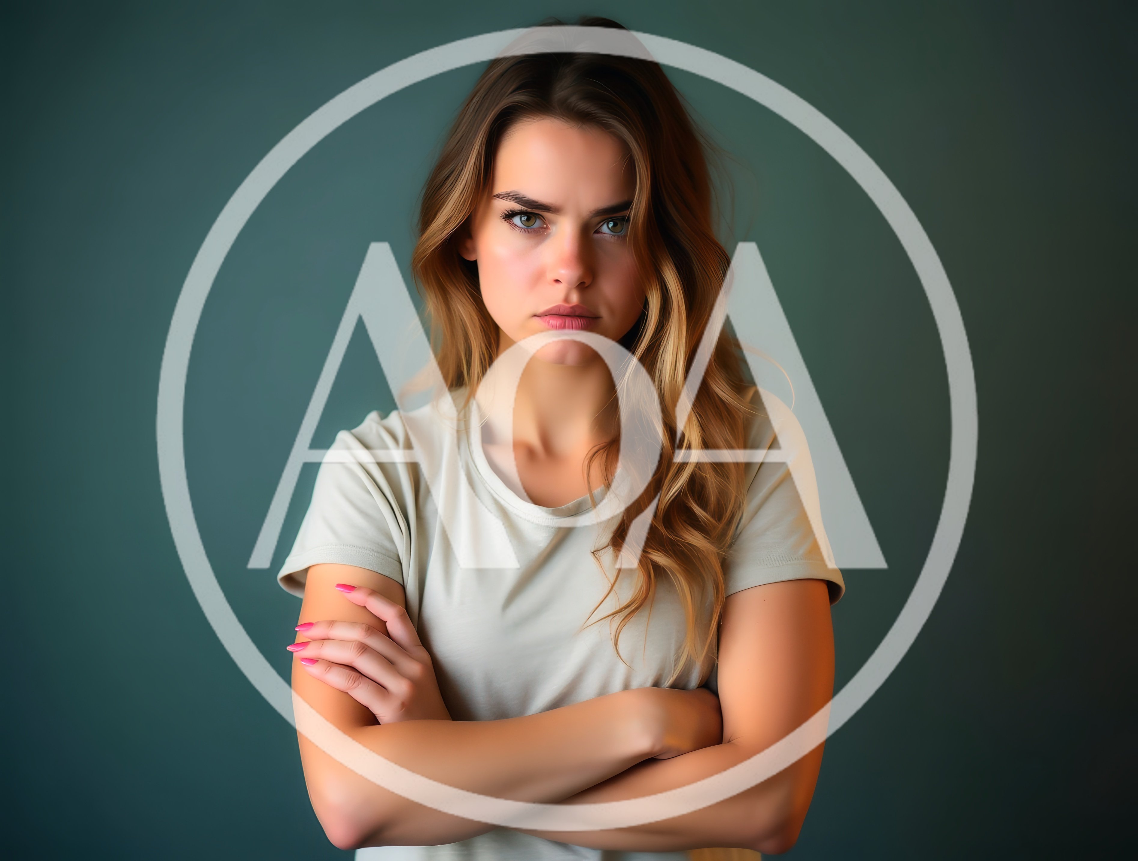 Young Woman With Crossed Arms Looking Sternly