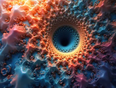 Abstract Fractal Tunnel With Glowing Orange And Blue Textures