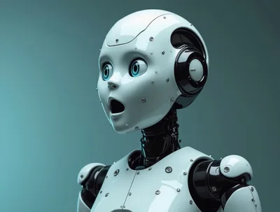 Surprised Humanoid Robot With Glossy White Exterior