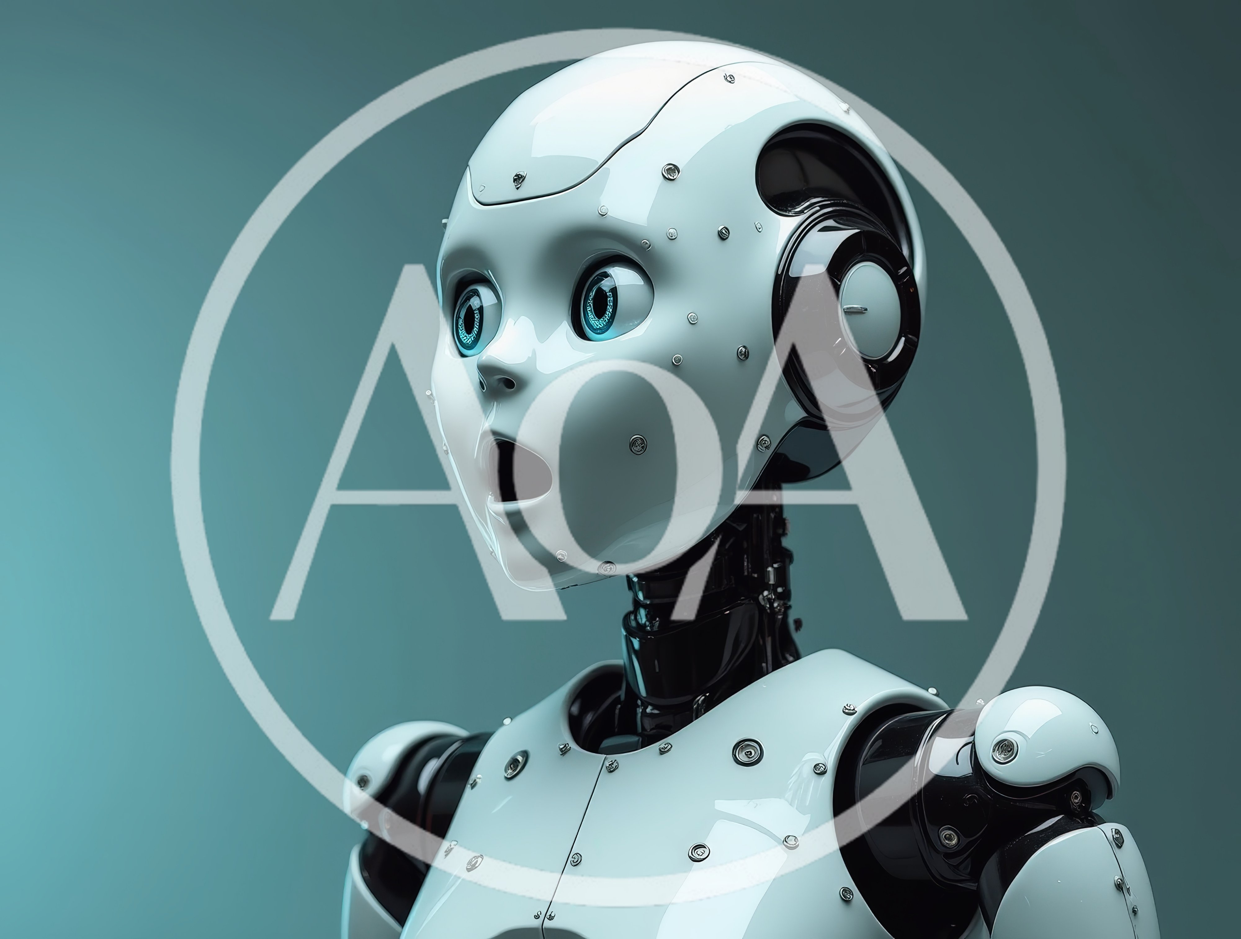 Surprised Humanoid Robot With Glossy White Exterior