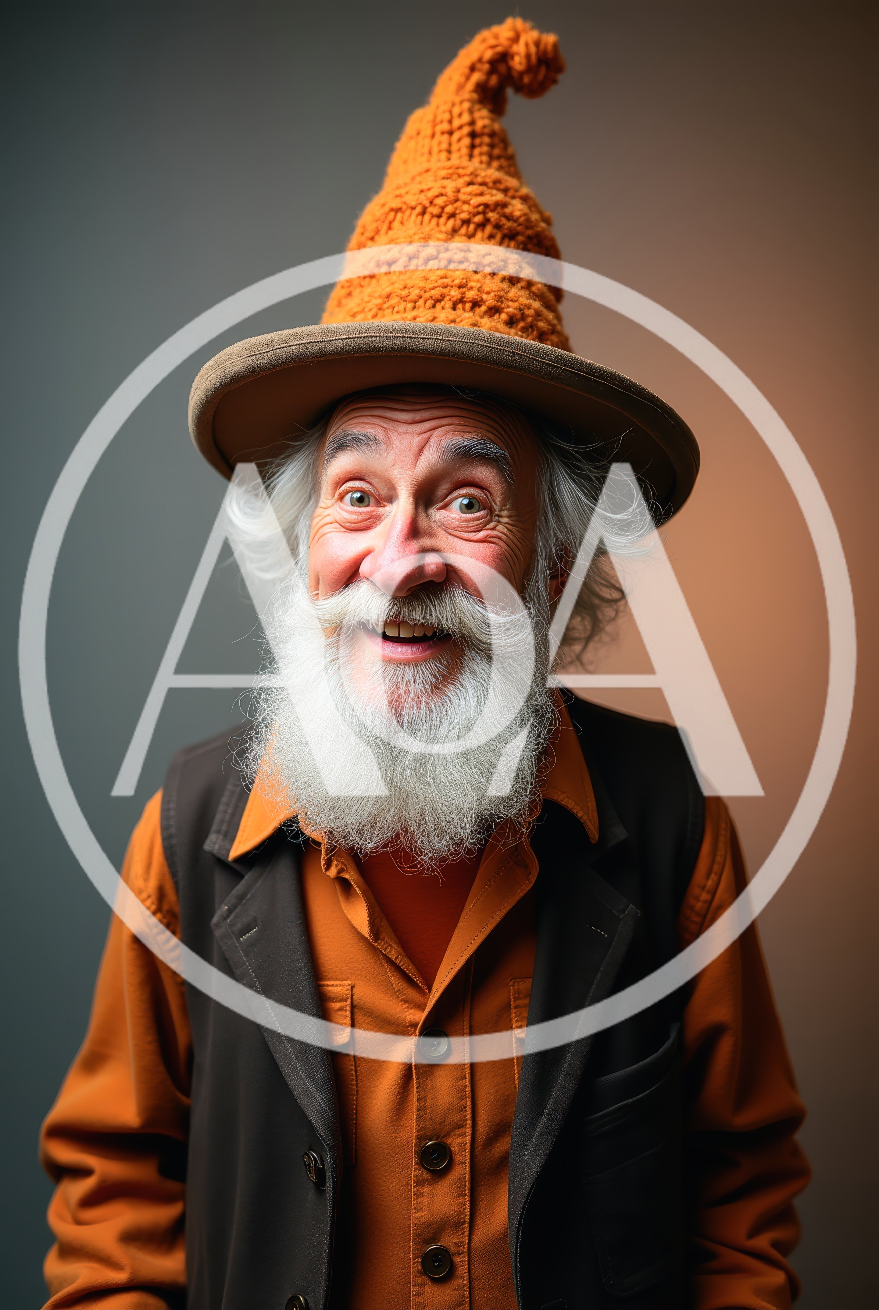 Portrait Of A Cheerful Elderly Man In A Wizard Hat