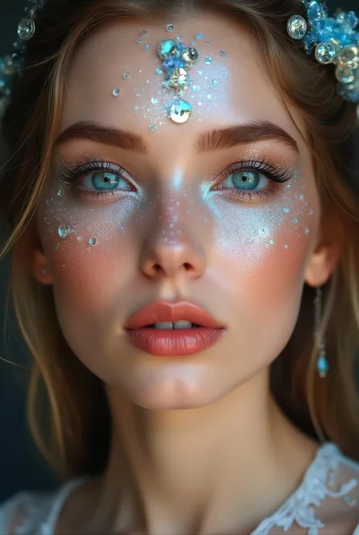 Portrait Of A Young Woman With Ethereal Crystal Makeup