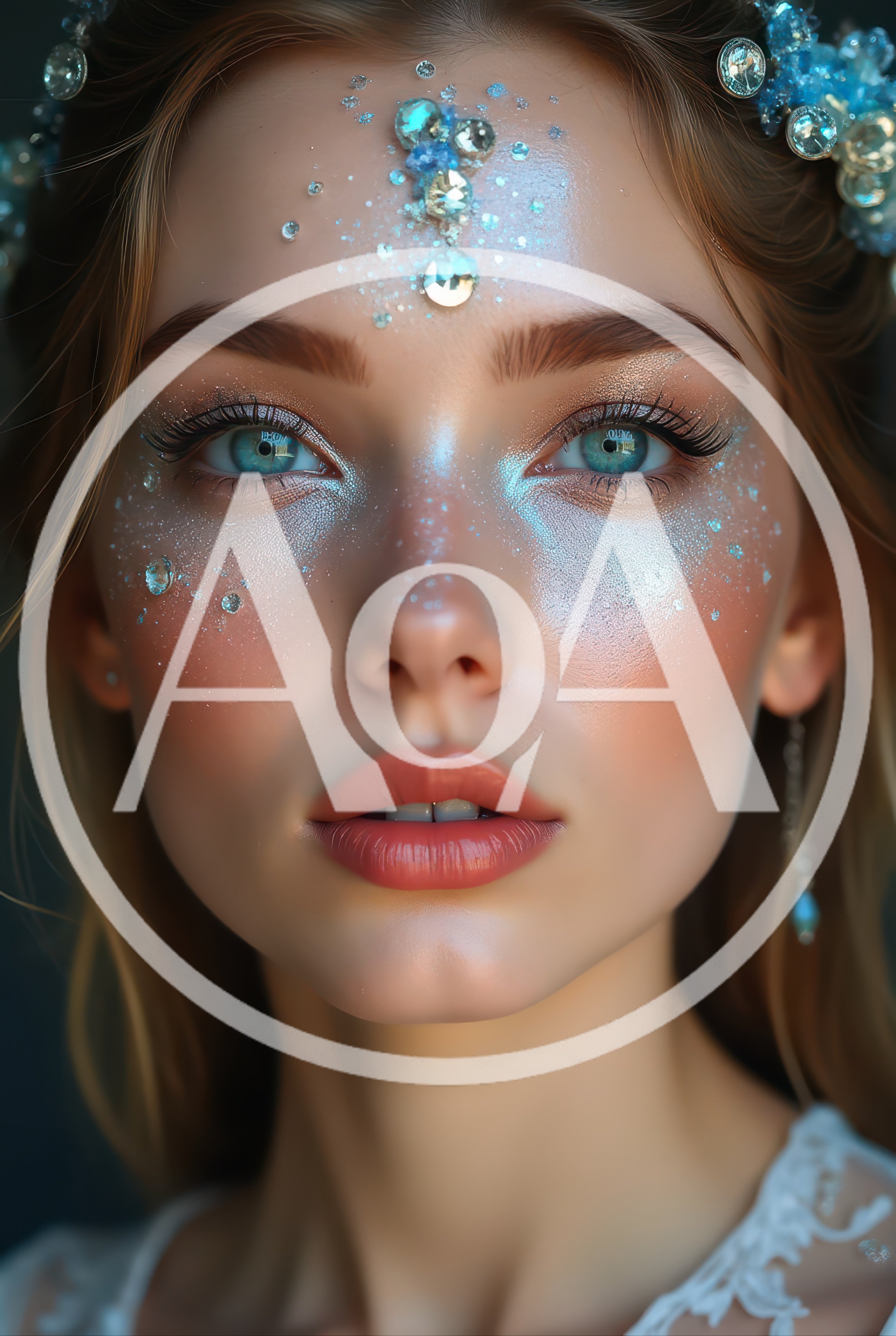 Portrait Of A Young Woman With Ethereal Crystal Makeup