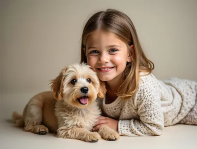 Young Girl Cuddling Her Cute Puppy