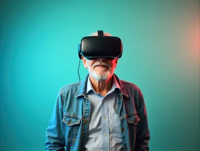 Senior Man Wearing Virtual Reality Headset
