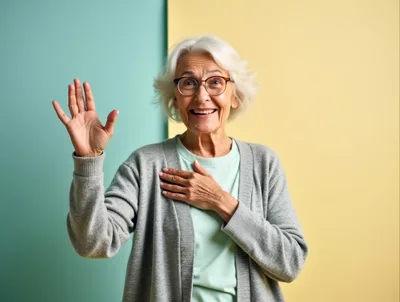Cheerful Senior Woman Waving Hello