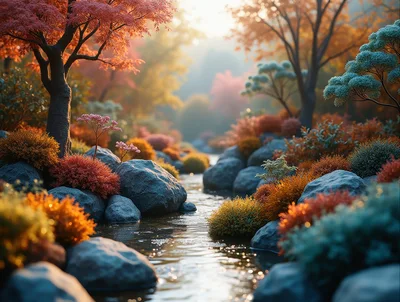 Serene Autumn Stream Flowing Through A Colorful Forest