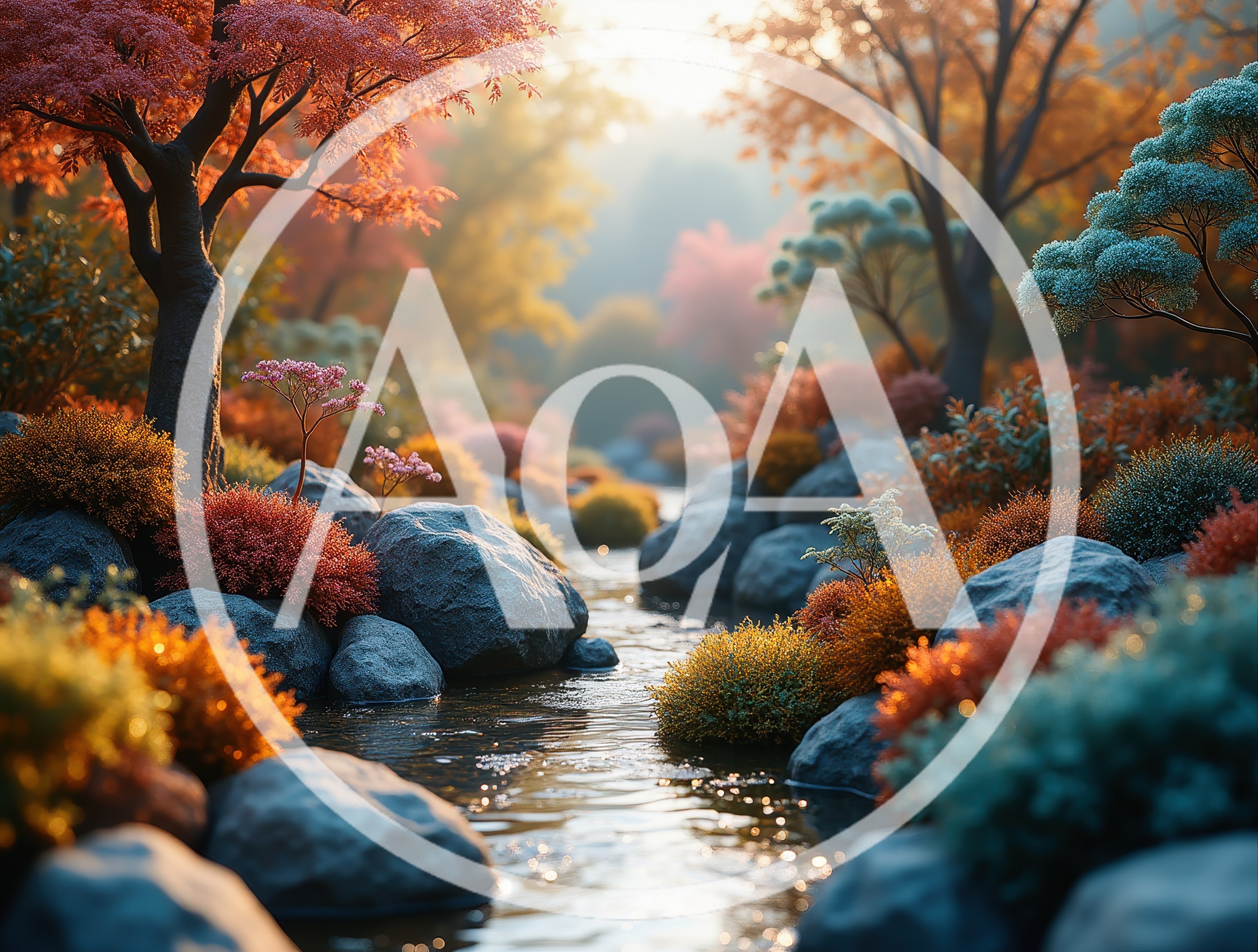 Serene Autumn Stream Flowing Through A Colorful Forest