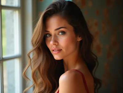 Portrait Of A Beautiful Woman Looking Over Her Shoulder