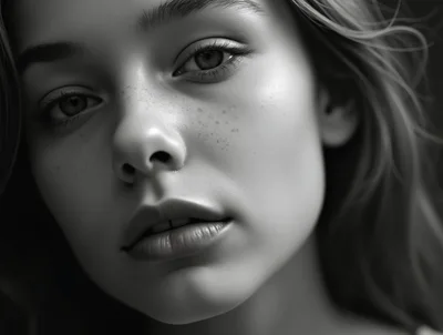 Close Up Portrait Of A Young Woman With Freckles