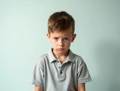 Sad Young Boy Looking At Camera
