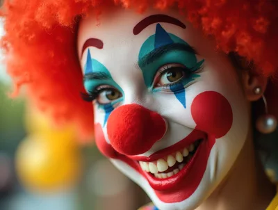 Close Up Portrait Of A Smiling Clown