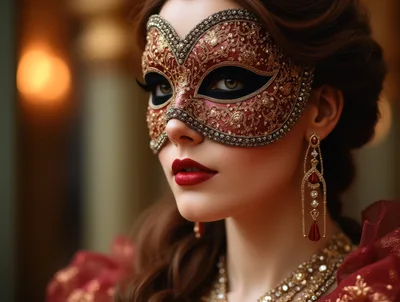 Elegant Woman Wearing A Venetian Masquerade Mask