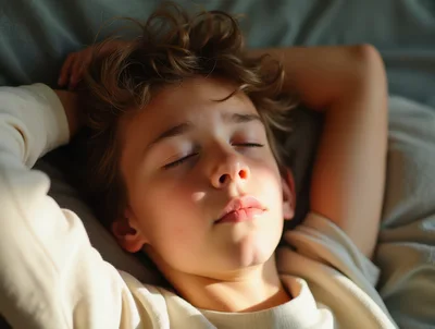 Young Boy Sleeping Peacefully In Bed