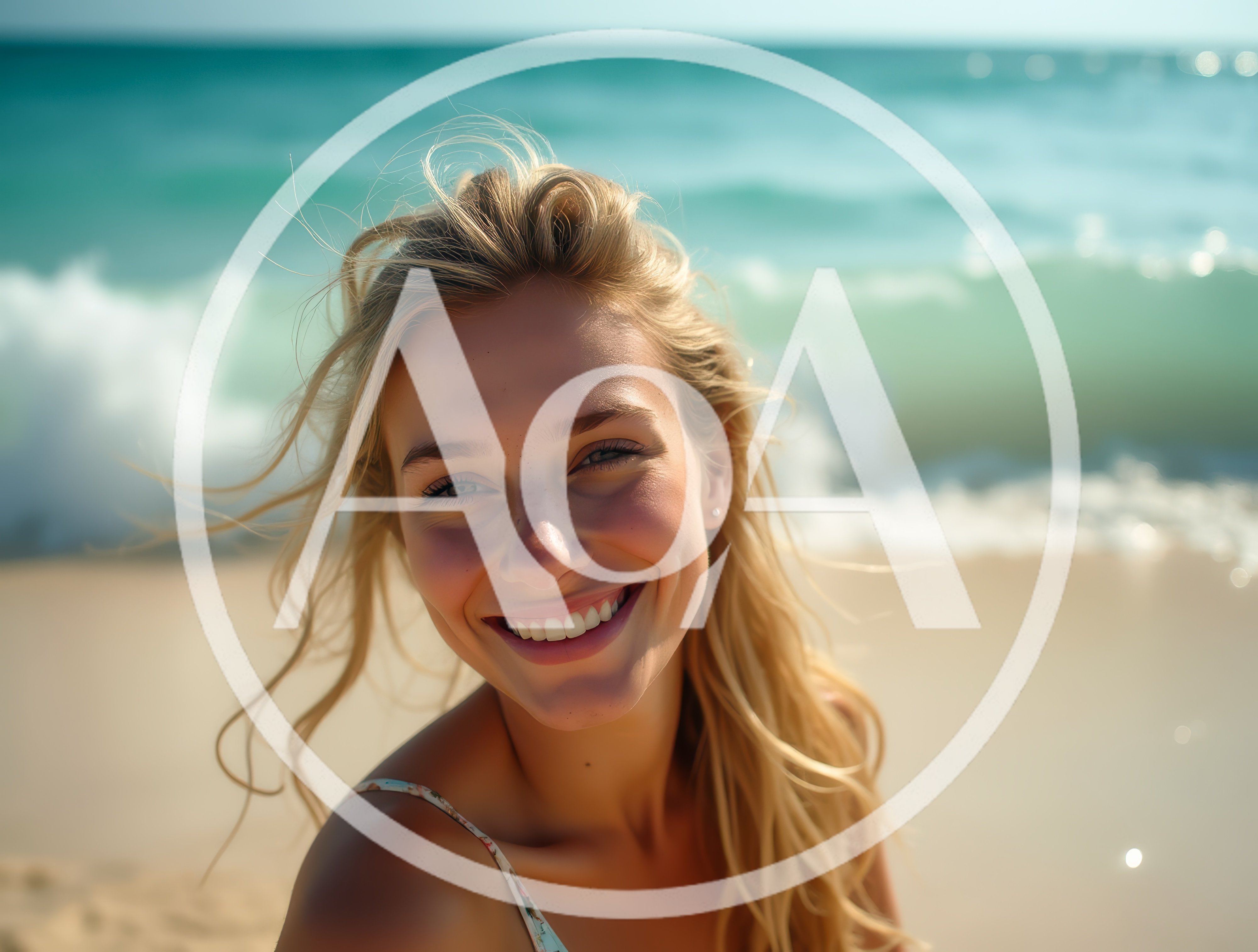 Smiling Blonde Woman Enjoying A Sunny Beach Day