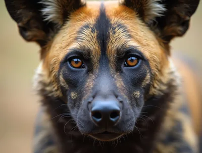 Close Up Portrait Of An African Wild Dog