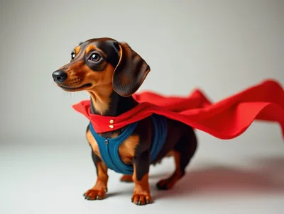Dachshund Dog Wearing A Superhero Costume