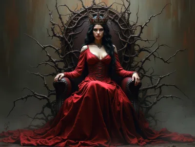 Gothic Queen Sitting On A Thorny Throne