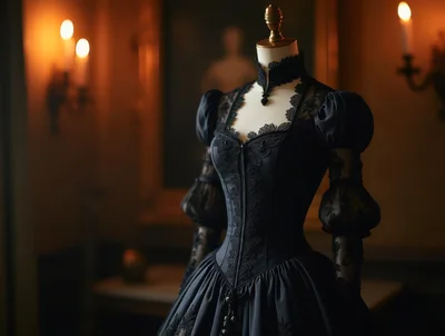 Victorian Gothic Black Dress On A Tailor Mannequin