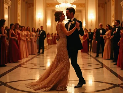 Elegant Couple Dancing at a Formal Ballroom Gala