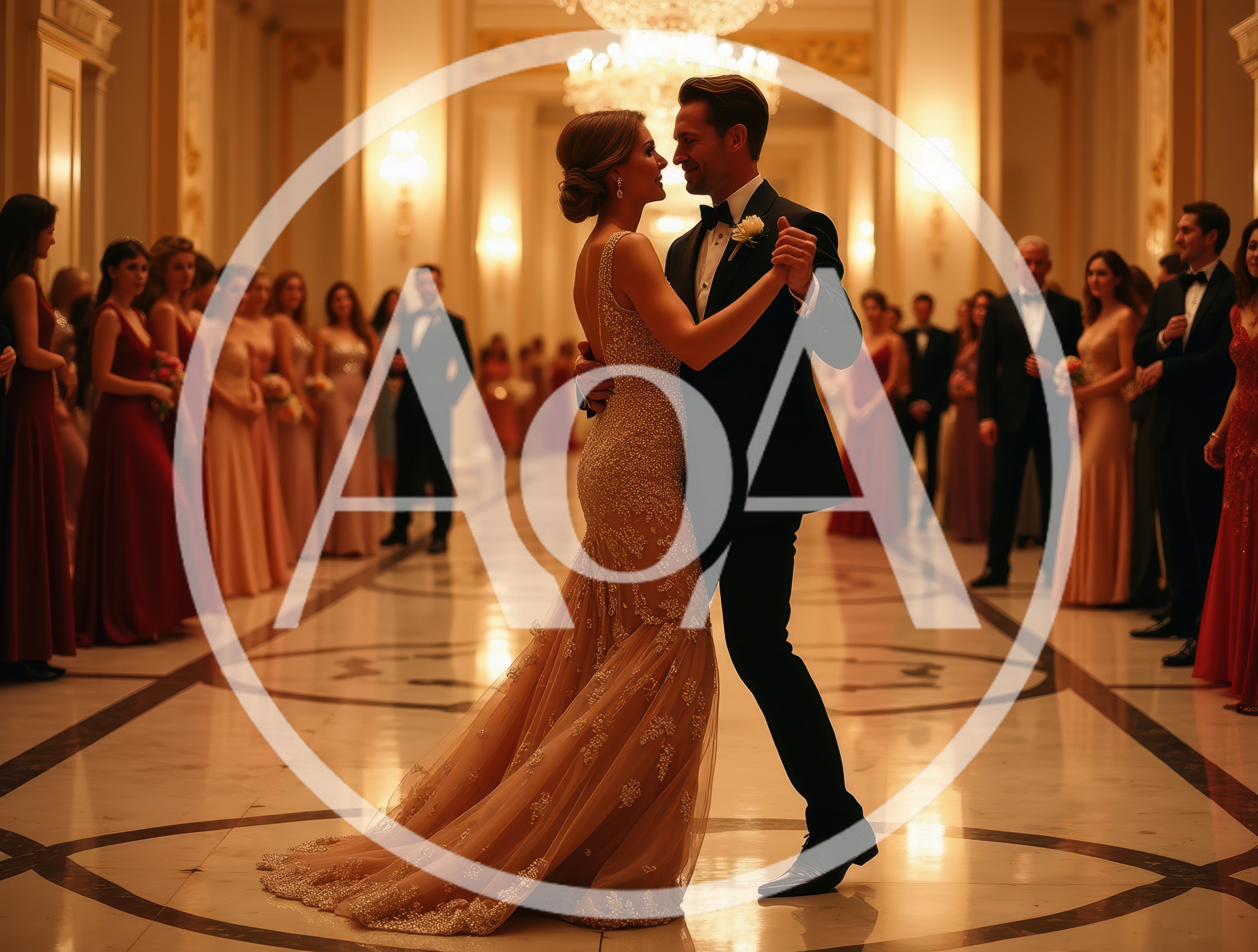 Elegant Couple Dancing at a Formal Ballroom Gala