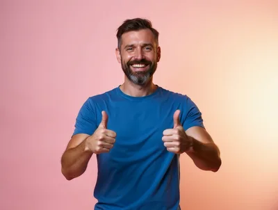 Smiling Man Giving Double Thumbs Up