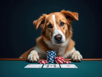 Cute Dog Playing Poker at a Casino Table