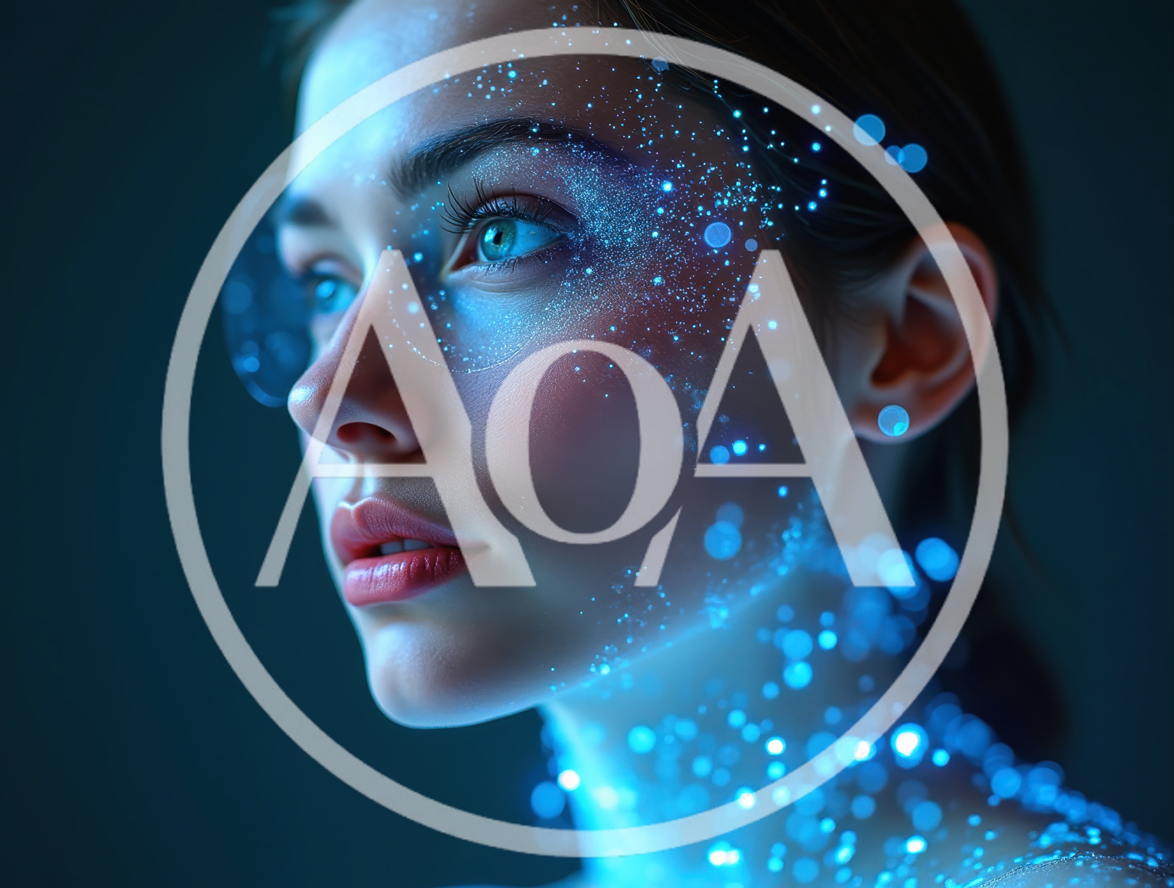 Portrait Of A Woman With Glowing Blue Digital Particles