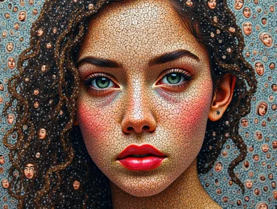 Surreal Portrait of Woman with Cracked Mosaic Skin