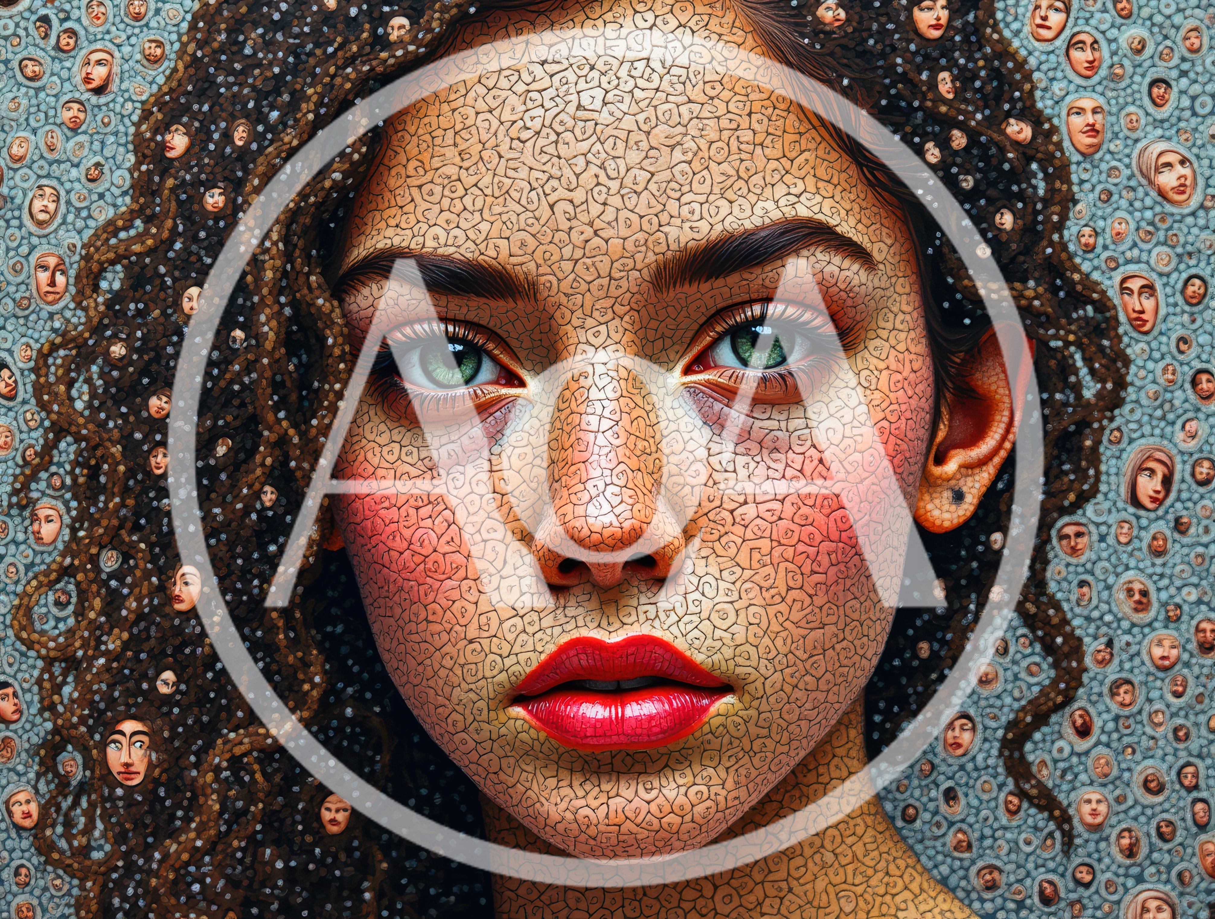 Surreal Portrait of Woman with Cracked Mosaic Skin