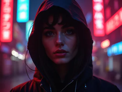 Portrait Of A Young Woman In A Cyberpunk City