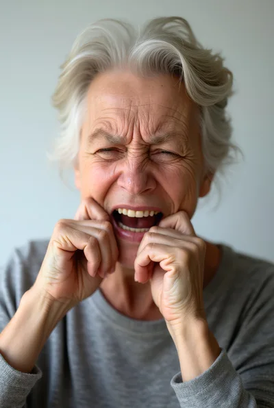 Senior Woman Expressing Intense Physical Pain Or Distress