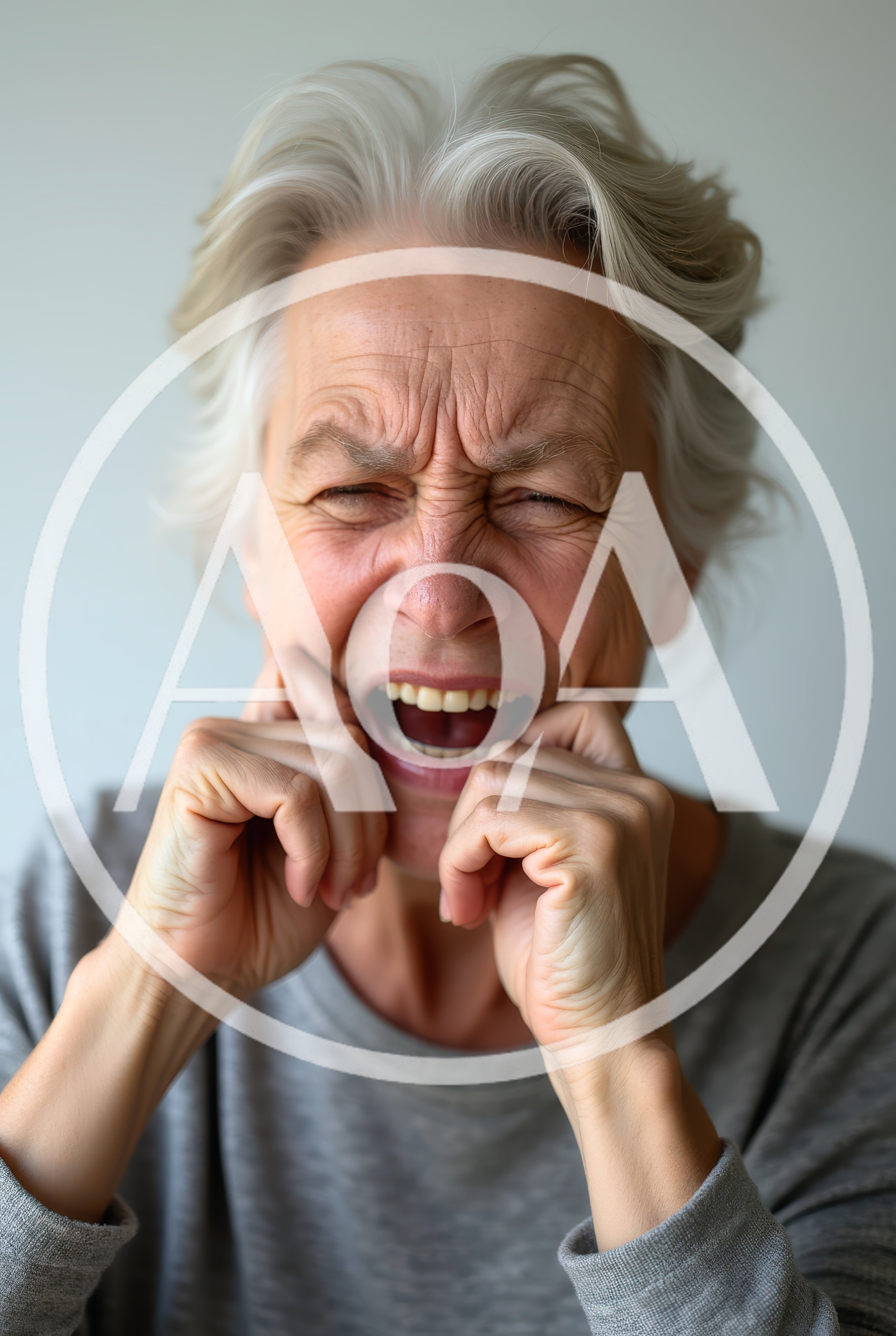 Senior Woman Expressing Intense Physical Pain Or Distress
