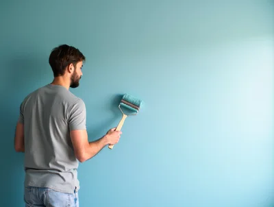 Man Painting A Wall With A Paint Roller