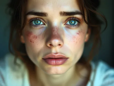 Close Up Portrait Of A Young Woman With Freckles