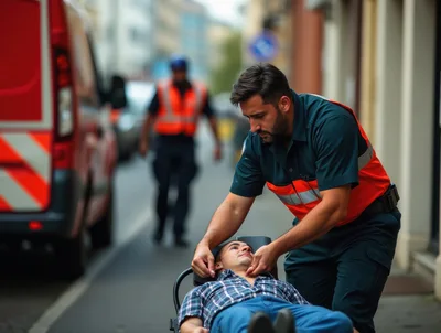 Paramedic Providing Emergency Medical Care To Injured Patient