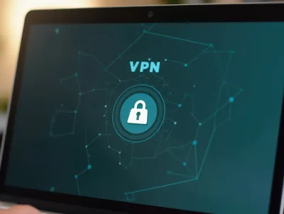 Laptop Screen Displaying VPN Security Connection Icon