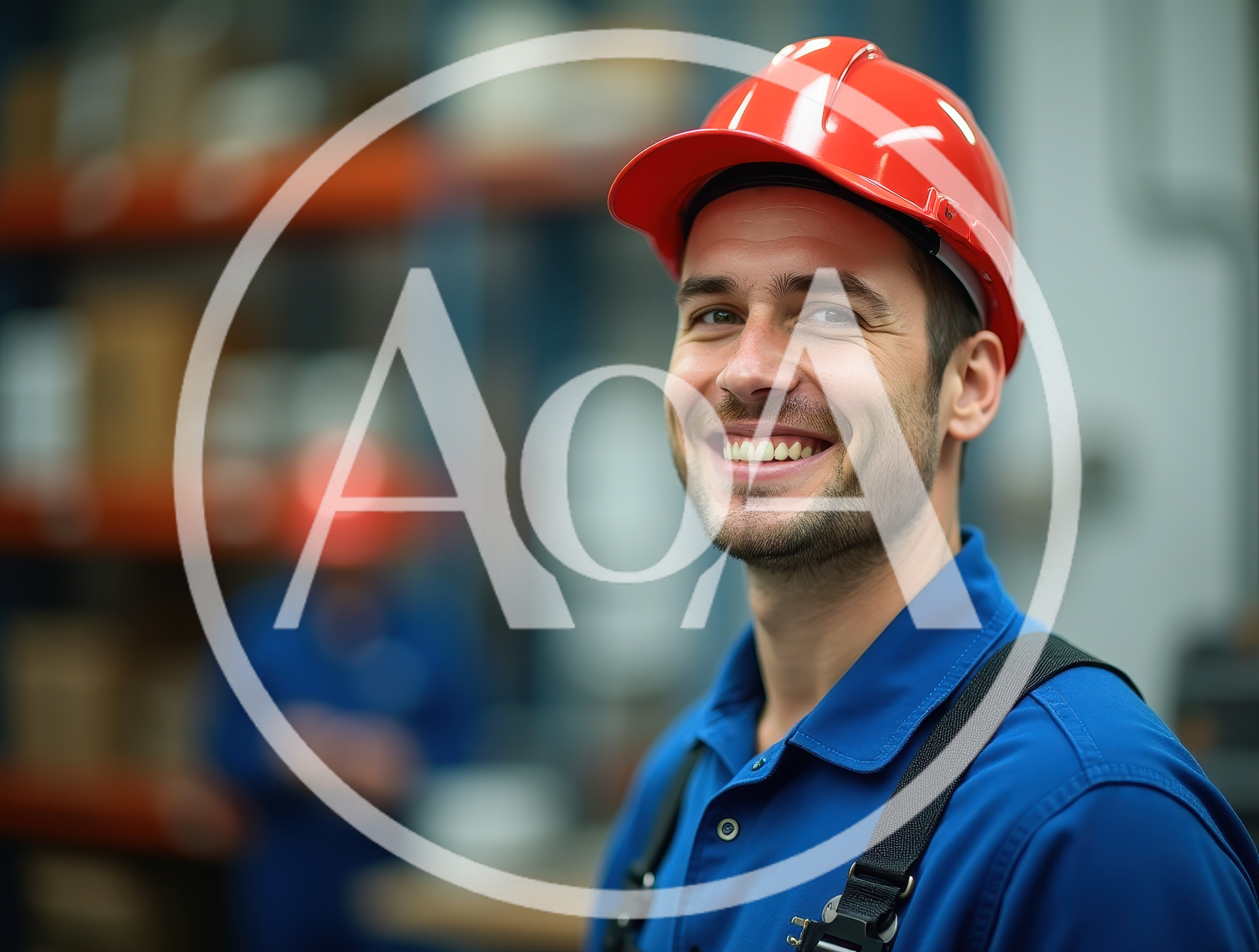 Smiling Warehouse Worker Wearing A Red Hard Hat