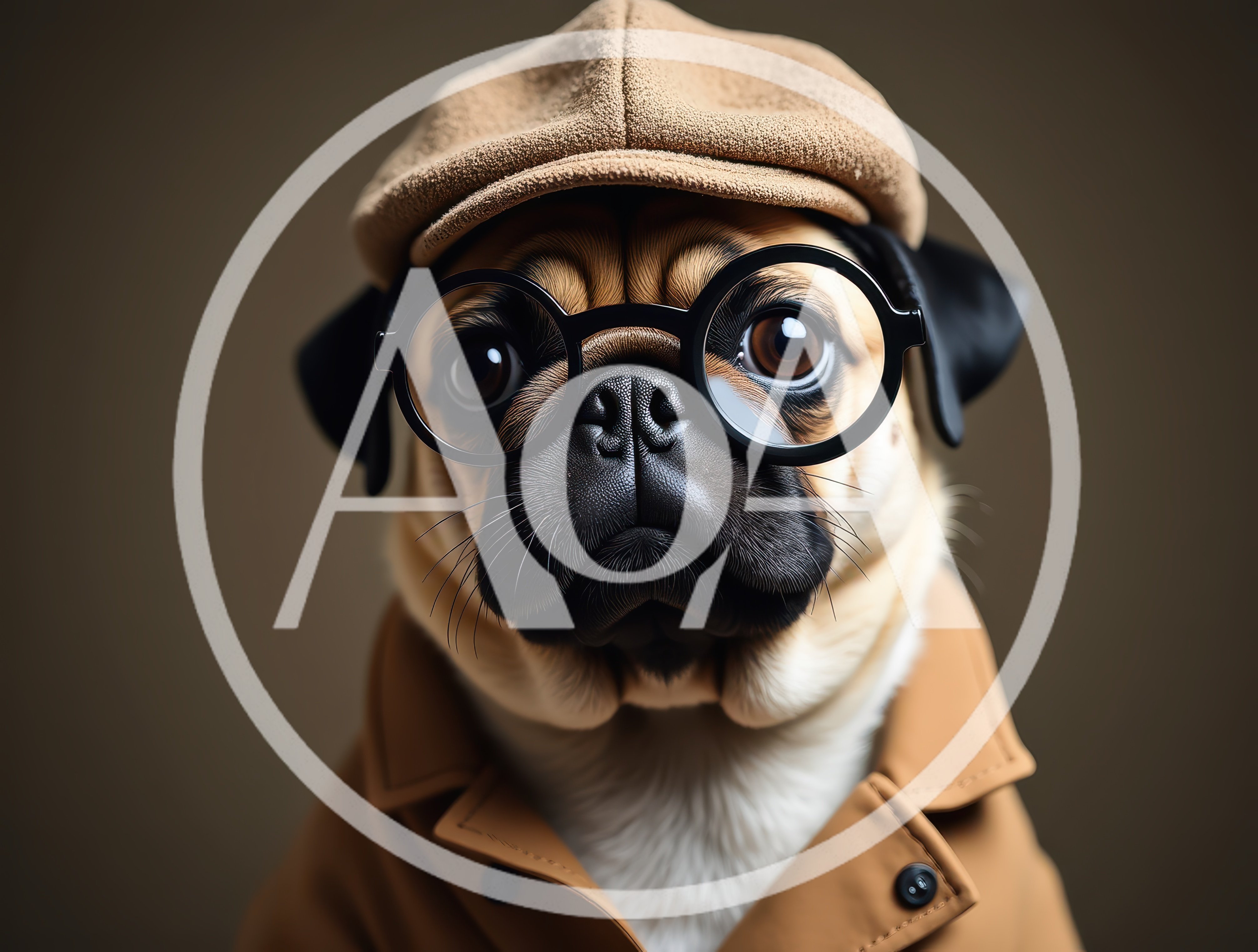 Pug Dog Wearing Glasses And A Flat Cap