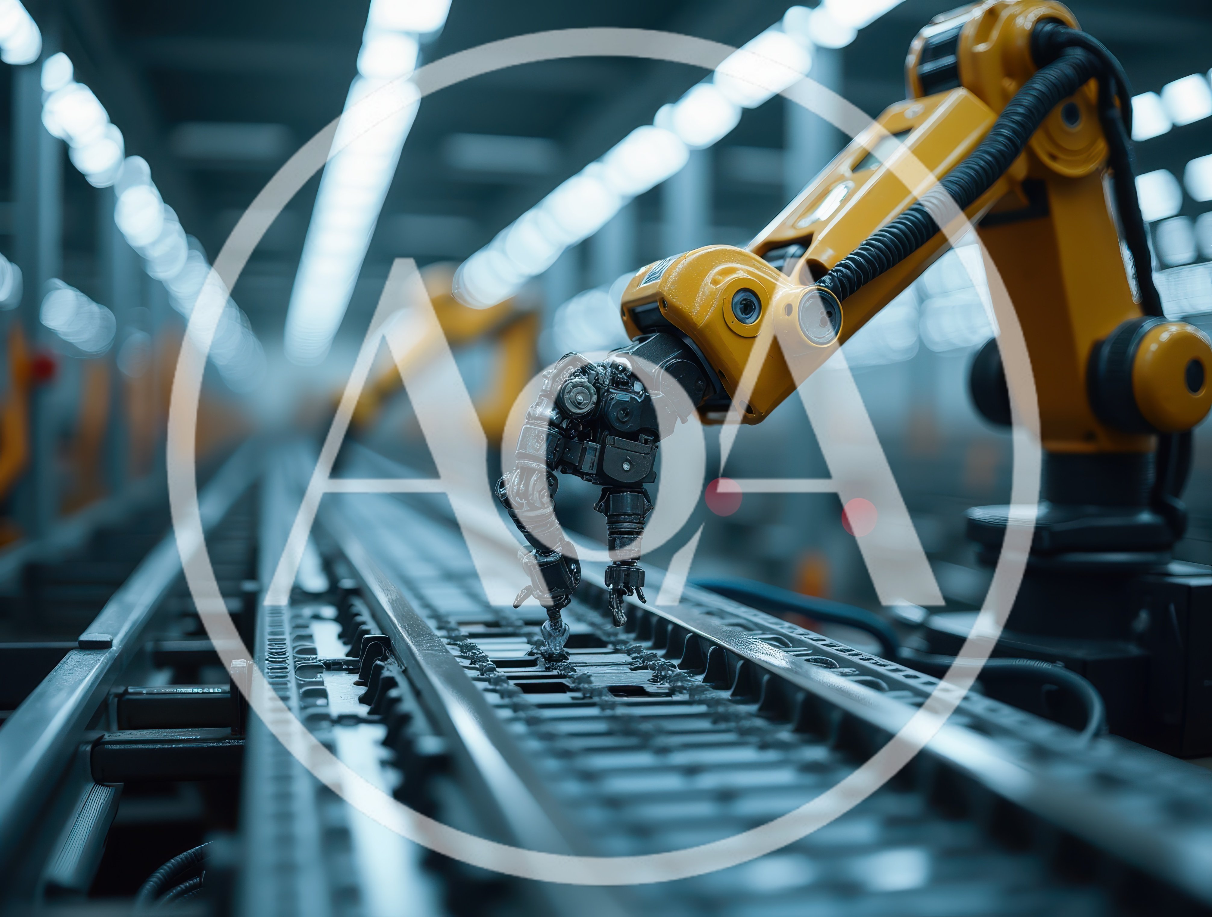 Industrial Robotic Arm Working On Automated Assembly Line