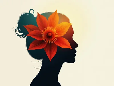 Silhouette Of A Woman With A Large Orange Flower